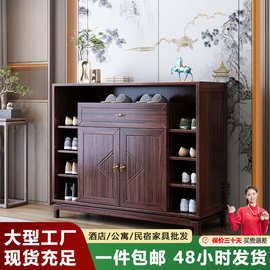 新中式乌金木两门鞋柜四层入户门口放鞋柜家用轻奢高端玄关储物柜