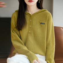 设计感小众连帽浣熊绒针织衫女2025秋冬新款宽松慵懒风打底毛衣潮