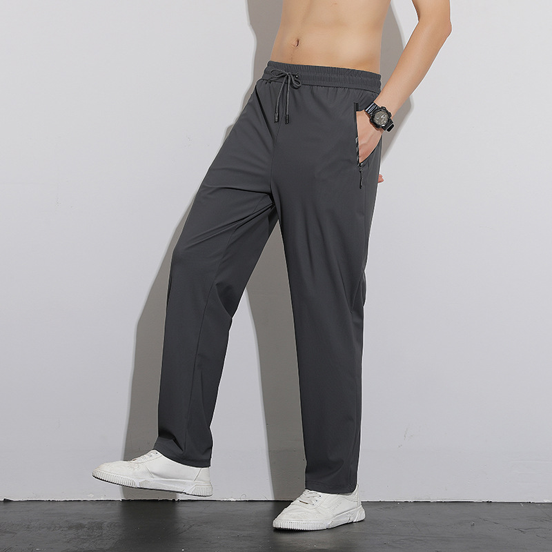 運動長褲男夏季冰絲速幹寬松休閑彈力健身褲男跑步直筒上班空調褲