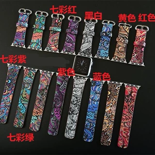 新款适用苹果手表iWatch1/2/3/4牛皮民族风图腾表带通用腕带工厂