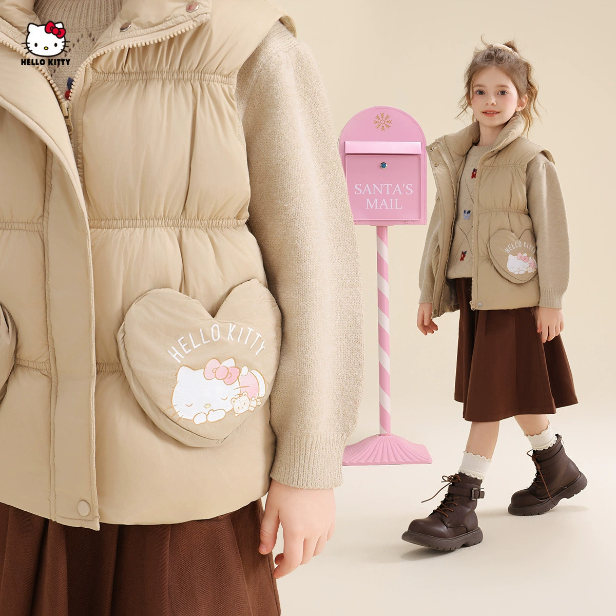 Милый зимний пуховик HelloKitty, теплый жилет