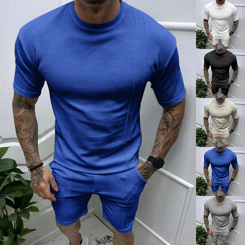 Men's Solid Color Simple Style Round Neck Short Sleeve Regular Fit Men's Sets display picture 15