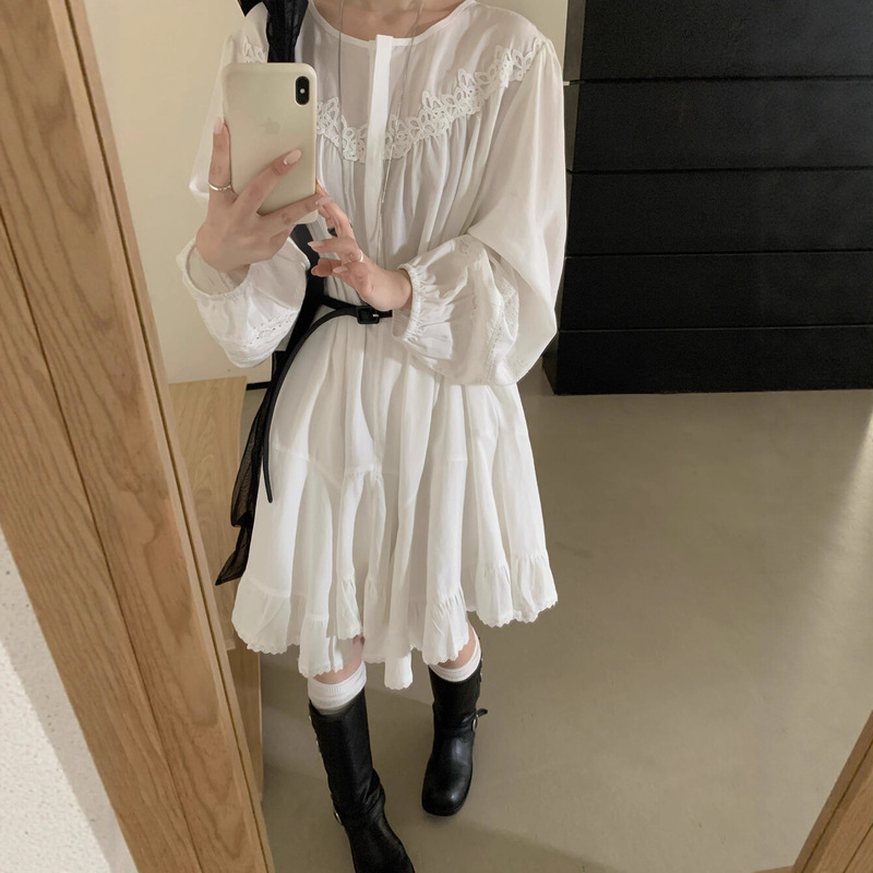 Korean Chic Autumn Gentle Hair Style Holiday Style Irregular Skirt Versatile Mid-Length Flowing Skirt Dress Korean Chic Autumn Gentle Hair Style Holiday Style Irregular Skirt Versatile Mid-Length Flowing Skirt Dress