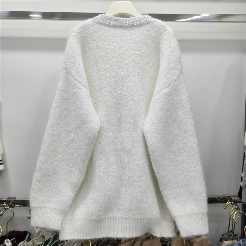 Retro cuello en V medio largo suéter cardigan chaqueta de mujer otoño invierno 2025 chaqueta de bolsillo camisa de punto blusa de moda image 4