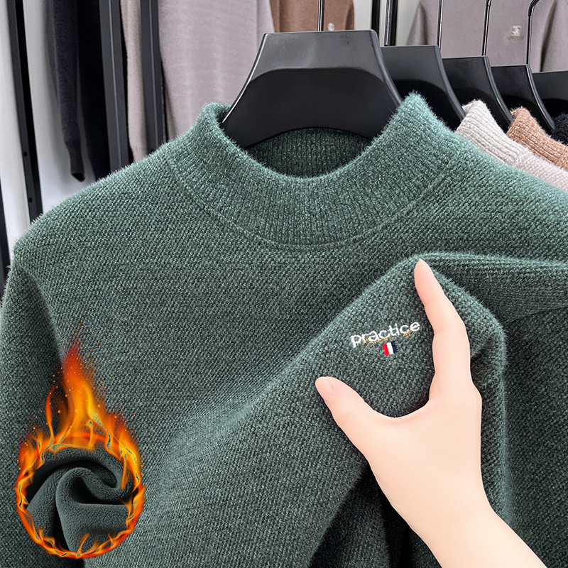 Tommy Kelly Men's Winter Crew Neck Fleece Lined Thick High-End Casual Loose Plus Size Knitted Base Layer
