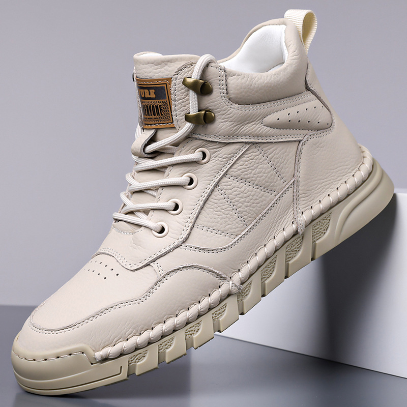 Boots Men's Genuine Leather 2025 Autum New Men's Velvet Warm High-Top Cotton Shoes Outdoor Anti-Ski Boots Trendy