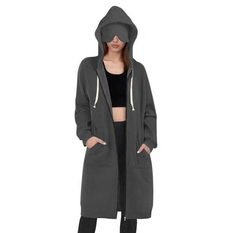 Aliexpress Ebay Amazon Autumn and Winter Women's Clothing Eye Mask Hooded Long Sleeve Mid-Length Sweatshirt Velvet Sweater Long Jacket