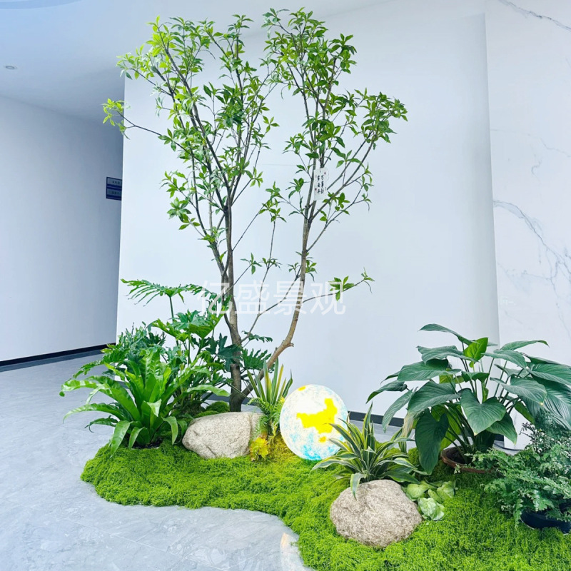 擬似馬酔木緑植景観組合せ偽樹植物階段下造景ショーウインドーコーナー室内装飾配置|undefined