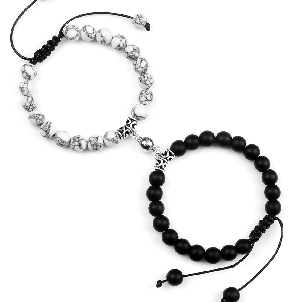 Kreatives gewebtes handgefertigtes Perlenarmband für Paare, runder Magnetschnallen-Saugnapf-Handschmuck für Freundin, weibliches Armband_voghion.com