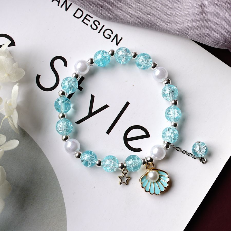 thumbnail image 1 of El nuevo temperamento literario y artístico estalló flor cristal perla concha estrella de mar pulsera nicho femenino diseño bestie pulsera joyería transfronteriza concha de perla azul, 1 of 2