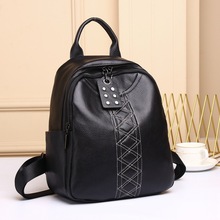 头层牛皮女包2023新款真皮女士背包菱格百搭真皮双肩包直播款8135