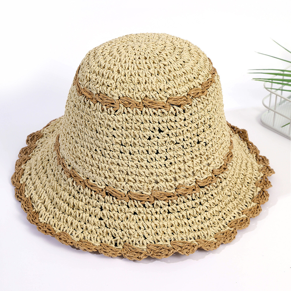 Sombrero de paja fresco para mujer Verano Playa a prueba de sol sombrero de pescador a prueba de sol versátil casual cara de aspecto pequeño sombrero de pescador
