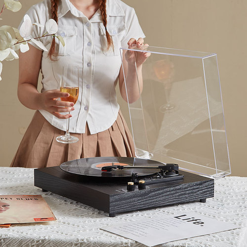 Antique-style turntable, birthday gift wireless record player, retro black vinyl record machine