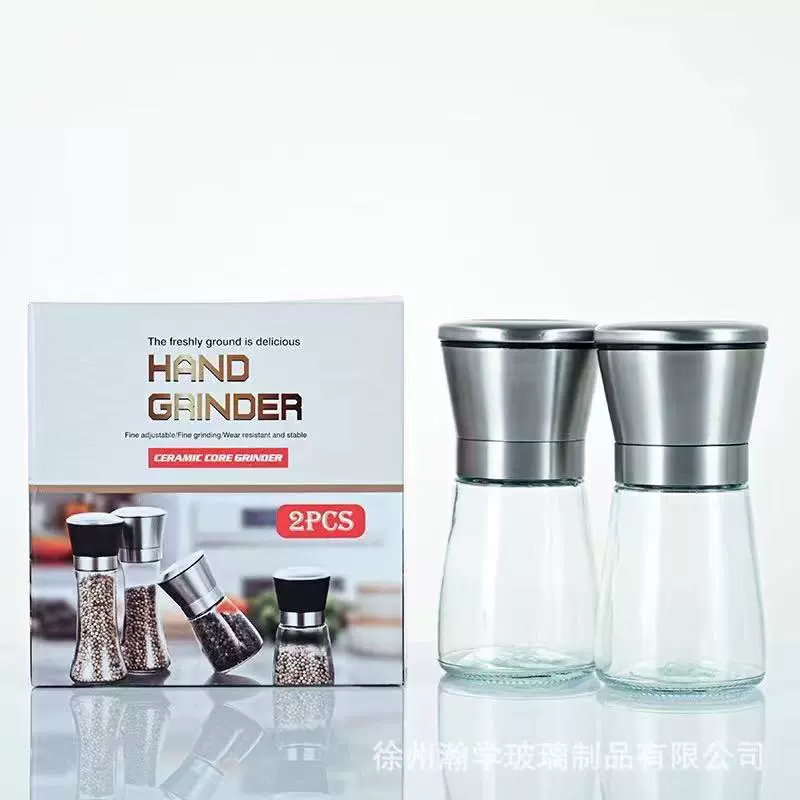 跨境手动玻璃不锈钢研磨器黑胡椒花椒海盐家用厨房神器调料瓶子