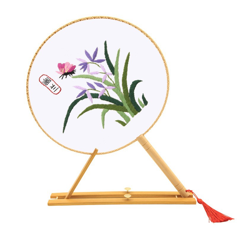 Bordado DIY hecho a mano Lu Bordado producción ventilador material paquete antiguo estilo organza translúcido principiante bordado de doble cara