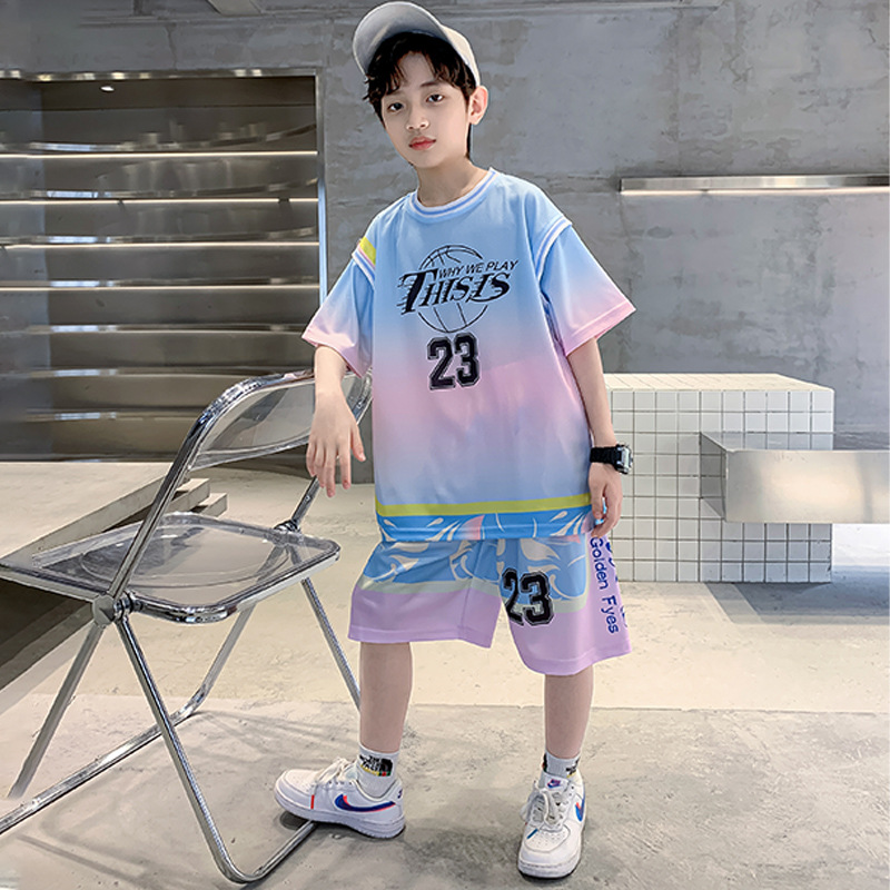 Children's clothing boy summer set 2024 new summer basketball uniform summer boy medium and large children sports cool boy