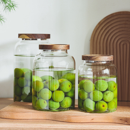 Large-capacity acacia wood wine glass bottle household wine making jar green plum and bayberry wine bottle storage storage sealed jar