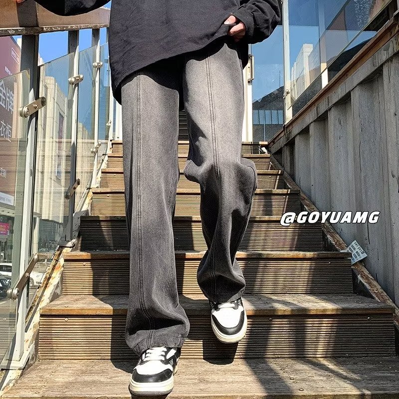 2024 hombres de moda otoño e invierno pantalones sueltos de otoño simples y versátiles tendencia coreana retro pantalones vaqueros de trapeador de pierna ancha control