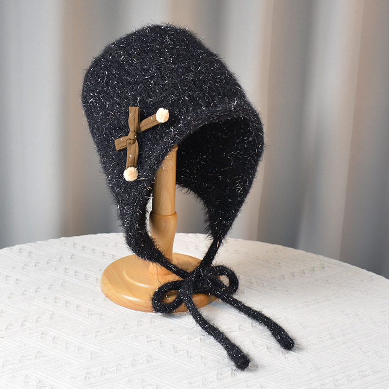 Chapeaux tricotés en fil papillon doux et mignon pour enfants automne hiver, protection des oreilles en peluche à la mode, visage_voghion.com