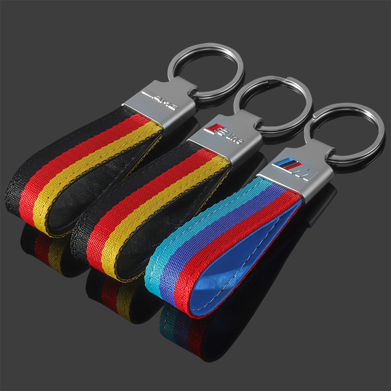 Cross-border M three-color sports Standard Mercedes-Benz AMG Audi Sline nylon braided belt car logo keychain pendant Cross-border M three-color sports Standard Mercedes-Benz AMG Audi Sline nylon braided belt car logo keychain pendant