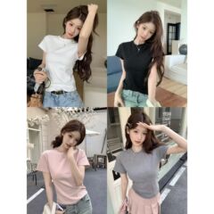 ソリッドカラースリム半袖 Tシャツ女性のための 2025 夏の新韓国カジュアル右肩ボトリングシャツ外国貿易女性のトップ