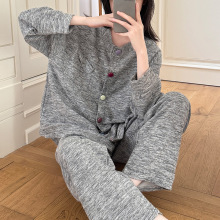 德绒羊绒睡衣女新款秋冬季甜美开衫长袖长裤两件套休闲家居服外穿