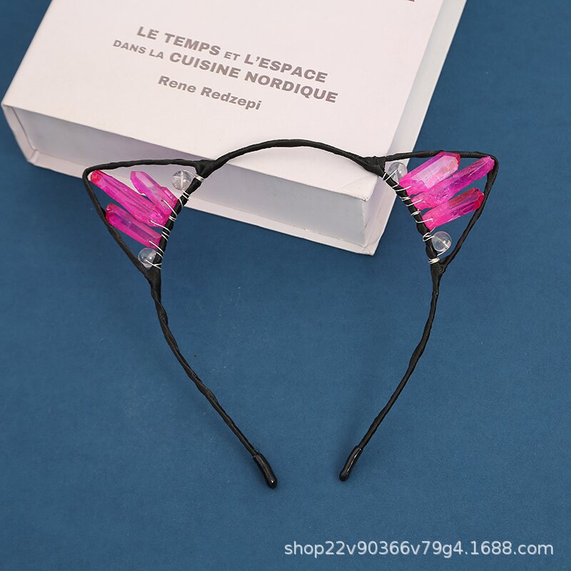Orejas de gato diadema cristal natural Amazon Venta caliente chapado color accesorios para el cabello hecho a mano fiesta