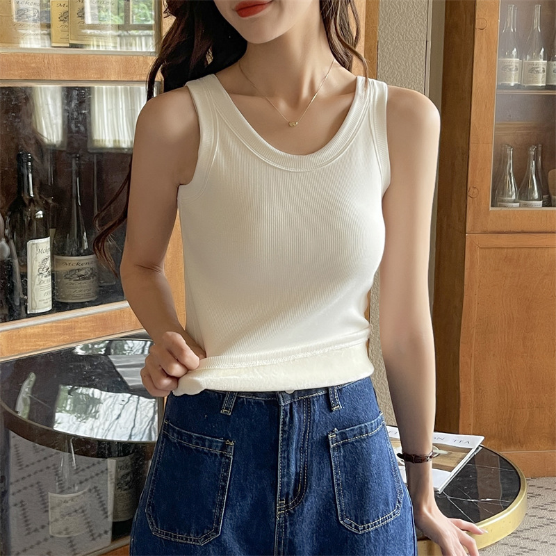 New Autumn and Winter Fleece-Lined Camisole for Women, Ribbed, Warm, Slim-Fitting, Breast-Covering, Inner Layer, Sleeveless Top