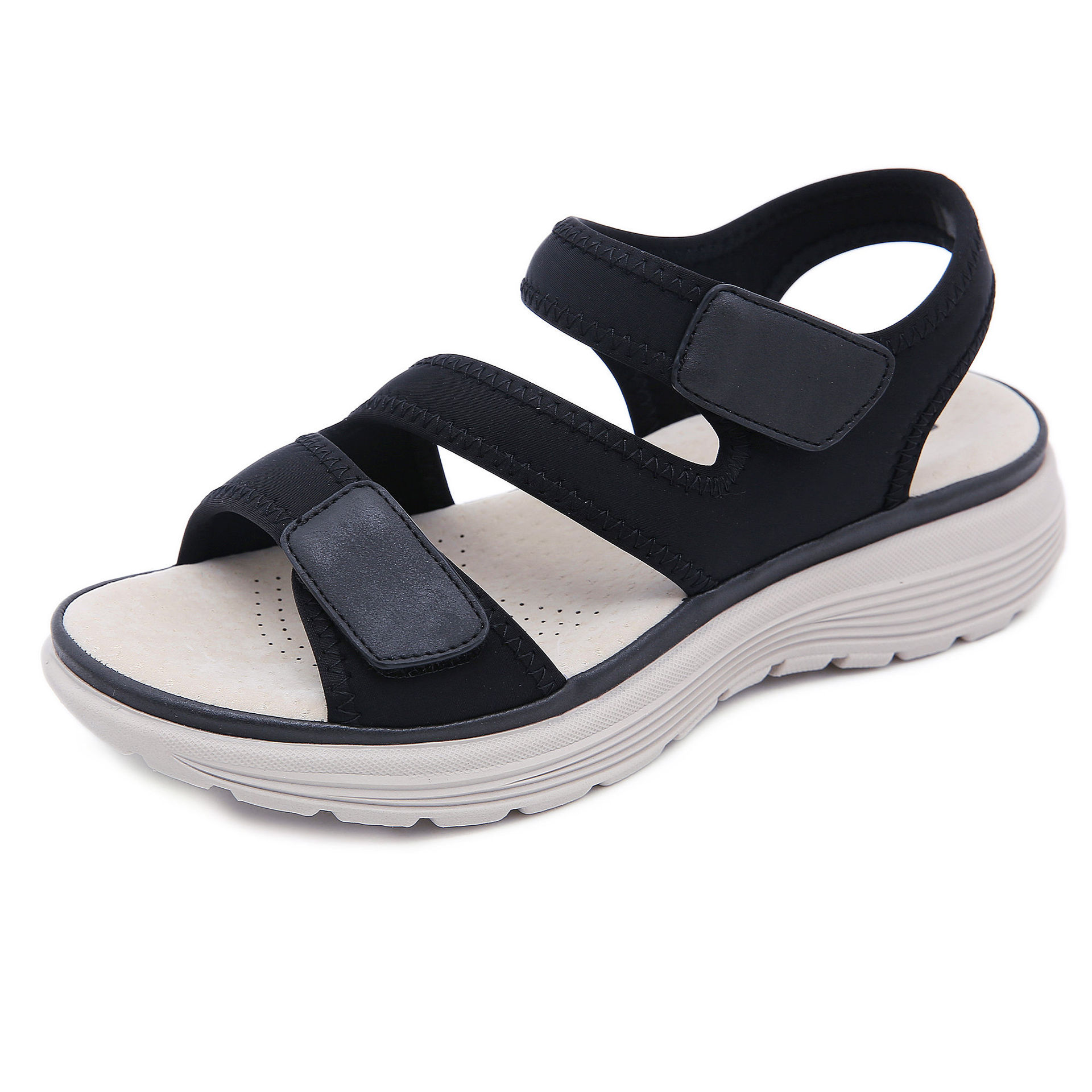 Sandalias de piel auténtica para mujer, estilo deportivo, con cuña y ligeras, con velcro, talla grande, primavera 2025_voghion.com