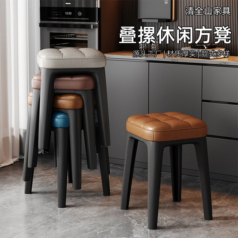 Household Stackable Dining Table Bench Square Stool Restaurant Living Room Dining Soft Bag Leisure Stool Simple Dressing Stool Dining Chair