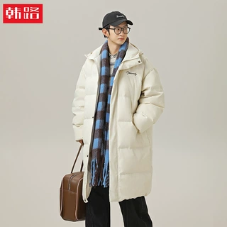 中长款连帽棉服男2024冬季新款加厚保暖大衣防泼水过膝棉衣外套q