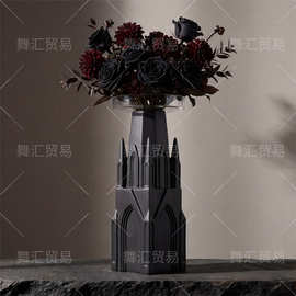 哥特暗黑风造型花瓶小众家居桌面装饰骷髅章鱼城堡树脂花器摆601