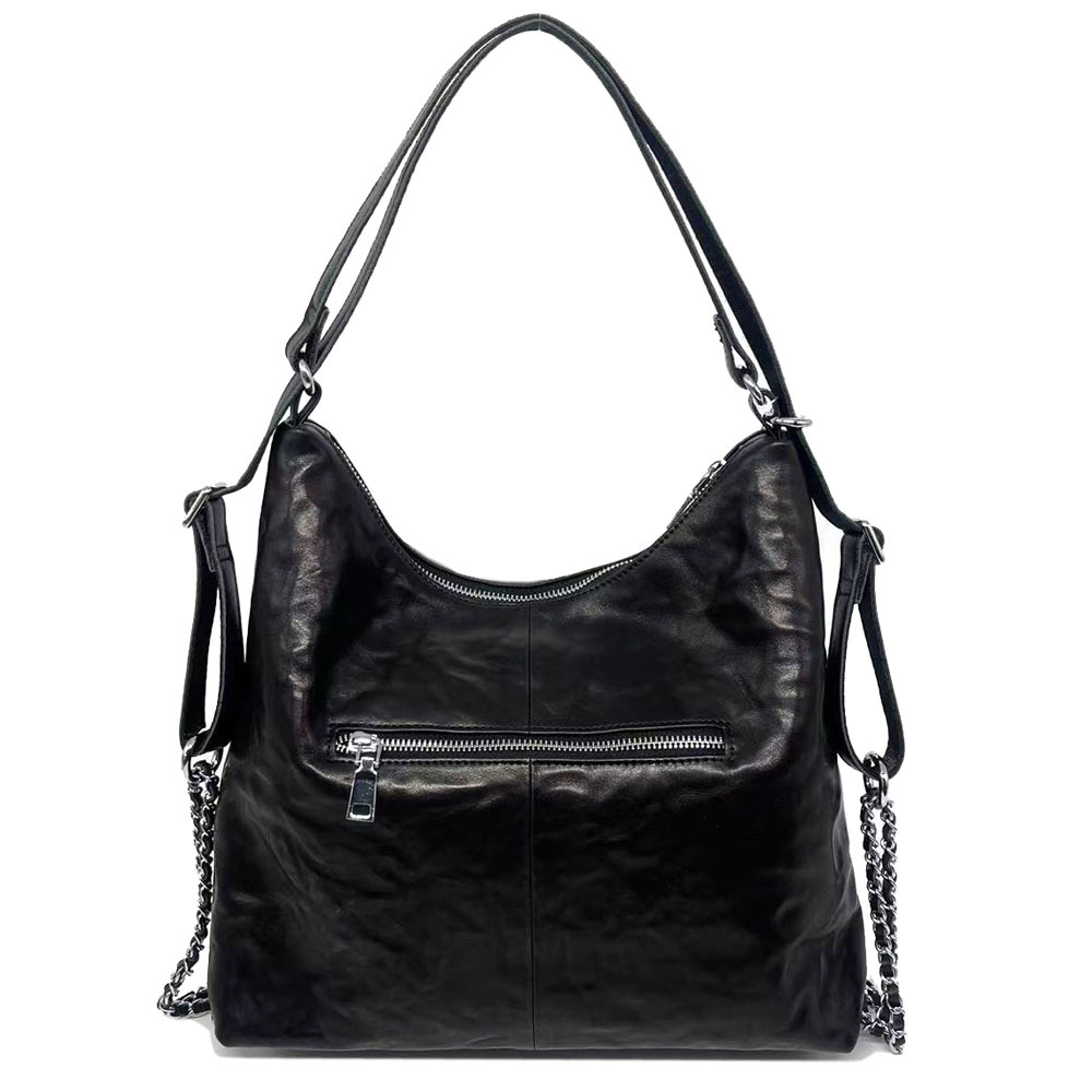 Leather Tanned Cowhide Shoulder Bag, Commuting Tote Bag, Versatile Double Backpack, Black_voghion.com