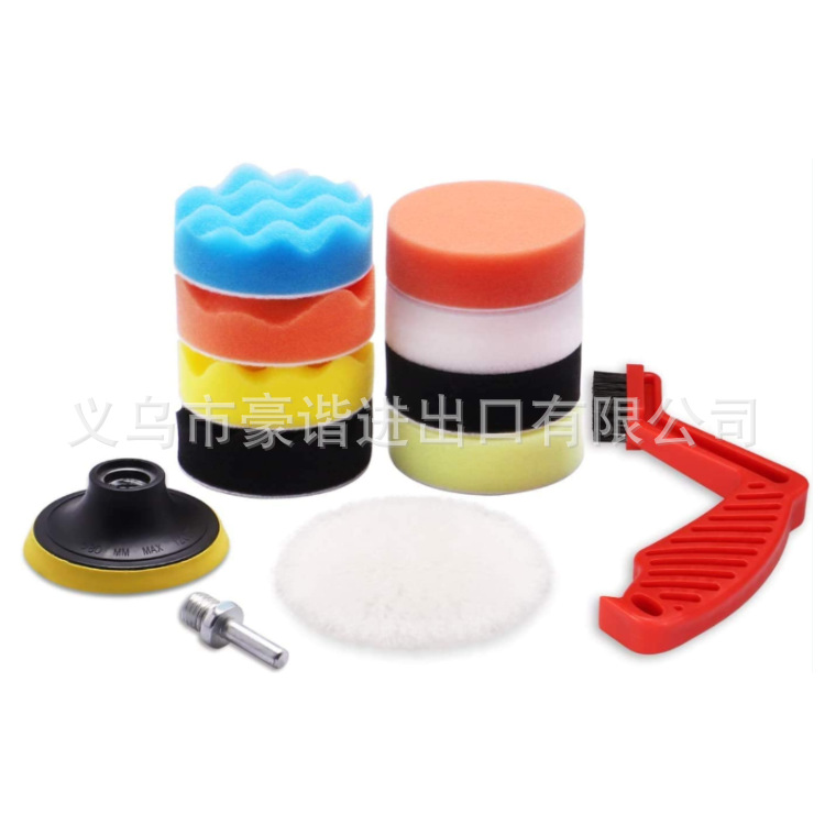 亚马逊热卖汽车美容抛光打蜡海绵12件套打蜡刷3寸抛光打蜡海绵刷