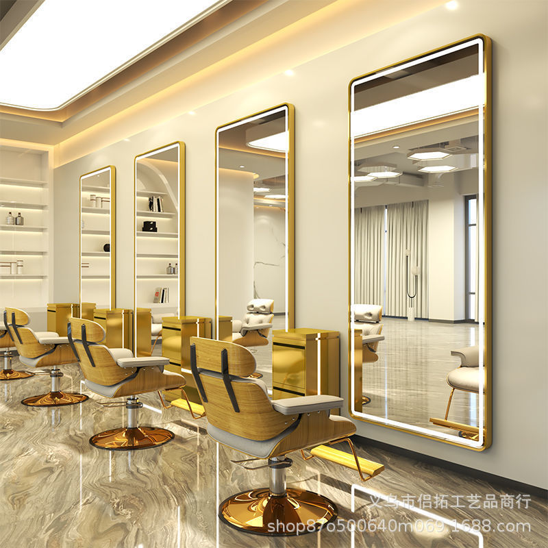 Espejo de Barbería con Luz, Estación de Espejo para Salón de Belleza, Espejo de Pared de una Sola Cara para Cortar el Cabello, Hacer Permanentes y Teñir, Venta al por Mayor de Fábrica