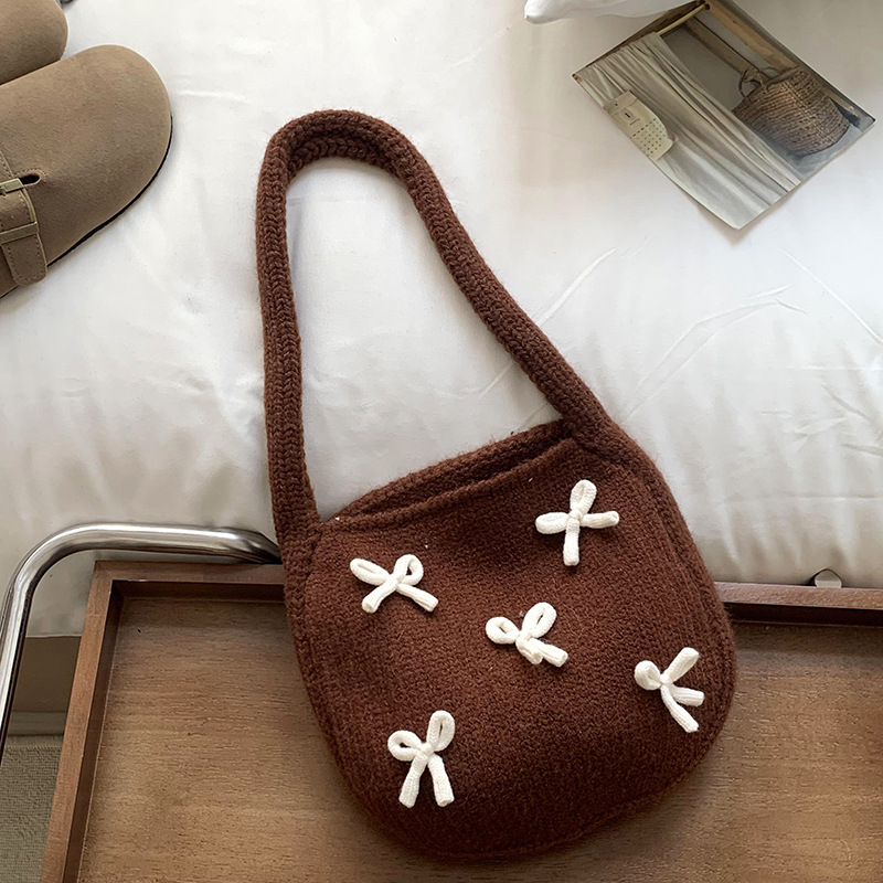 Bolsa de mano de mujer otoño / invierno nuevo estilo coreano atmósfera arco rojo tejido bolso de hombro lana