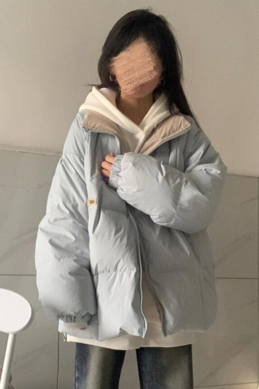 College Style Light Blue Stand Collar down Jacket Women's 2025 Winter New Korean Style Thickened Warm down Jacket