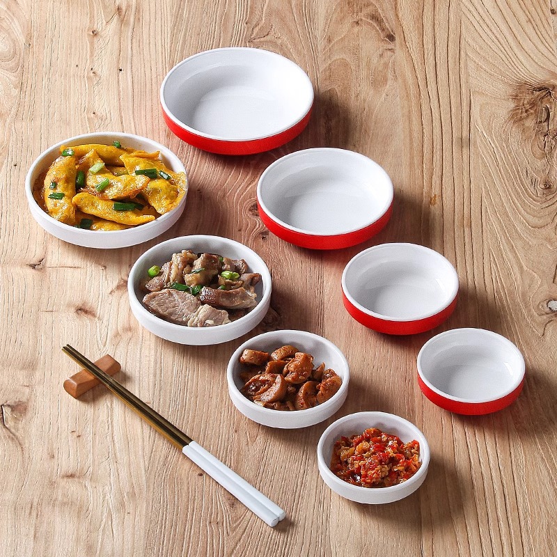 Platos de melamina, restaurantes comerciales, refrigerios, huevos al vapor, platos de porcelana, platos pequeños, platos pequeños, cubiertos