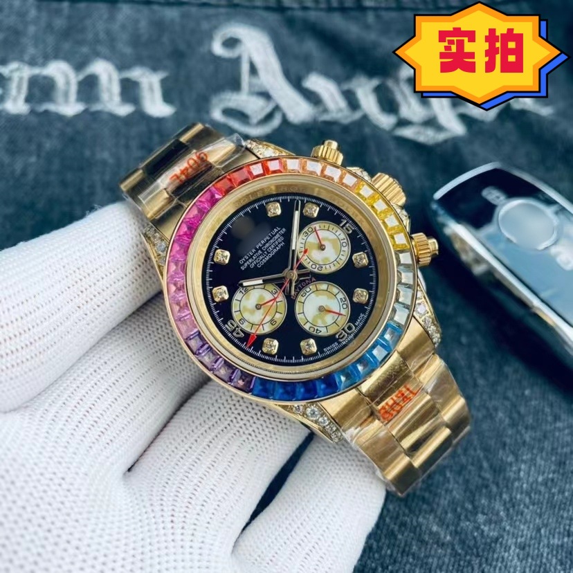 Comercio exterior transfronterizo Lao Jia multifuncional ditonna arco iris de tres ojos cinturón de acero mecánico de seis pines Reloj de hombre reloj de registro