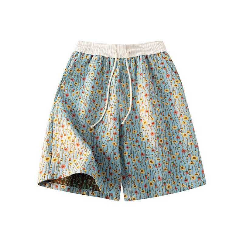 High-End Floral Casual Shorts for Men, Trendy Brand Drawstring Five-Point Shorts, Summer Style, Loose Jacquard Beach Shorts for Men High-End Floral Casual Shorts for Men, Trendy Brand Drawstring Five-Point Shorts, Summer Style, Loose Jacquard Beach Shorts for Men