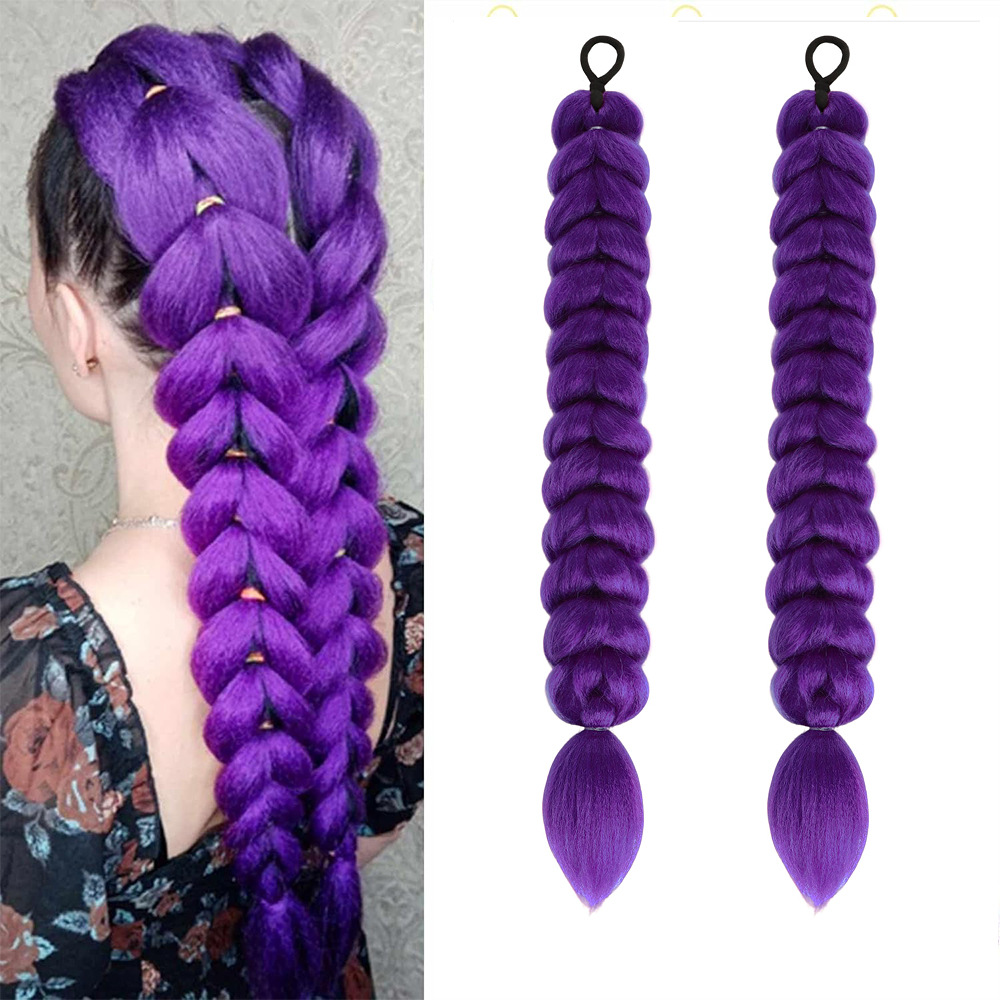 In-Stock Cross-Border Foreign Trade Wigs, Purple Braided Hair, Large Braids, Anime Colorful Ponytails, Cosplay Ponytails