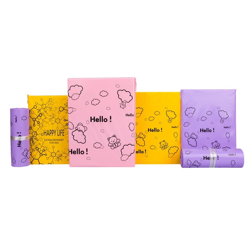 Bolsa de embalaje impermeable de logística gruesa, bolsa de destrucción de paquete de comercio electrónico, bolsa de embalaje de color, bolsa exprés de dibujos animados, se puede imprimir