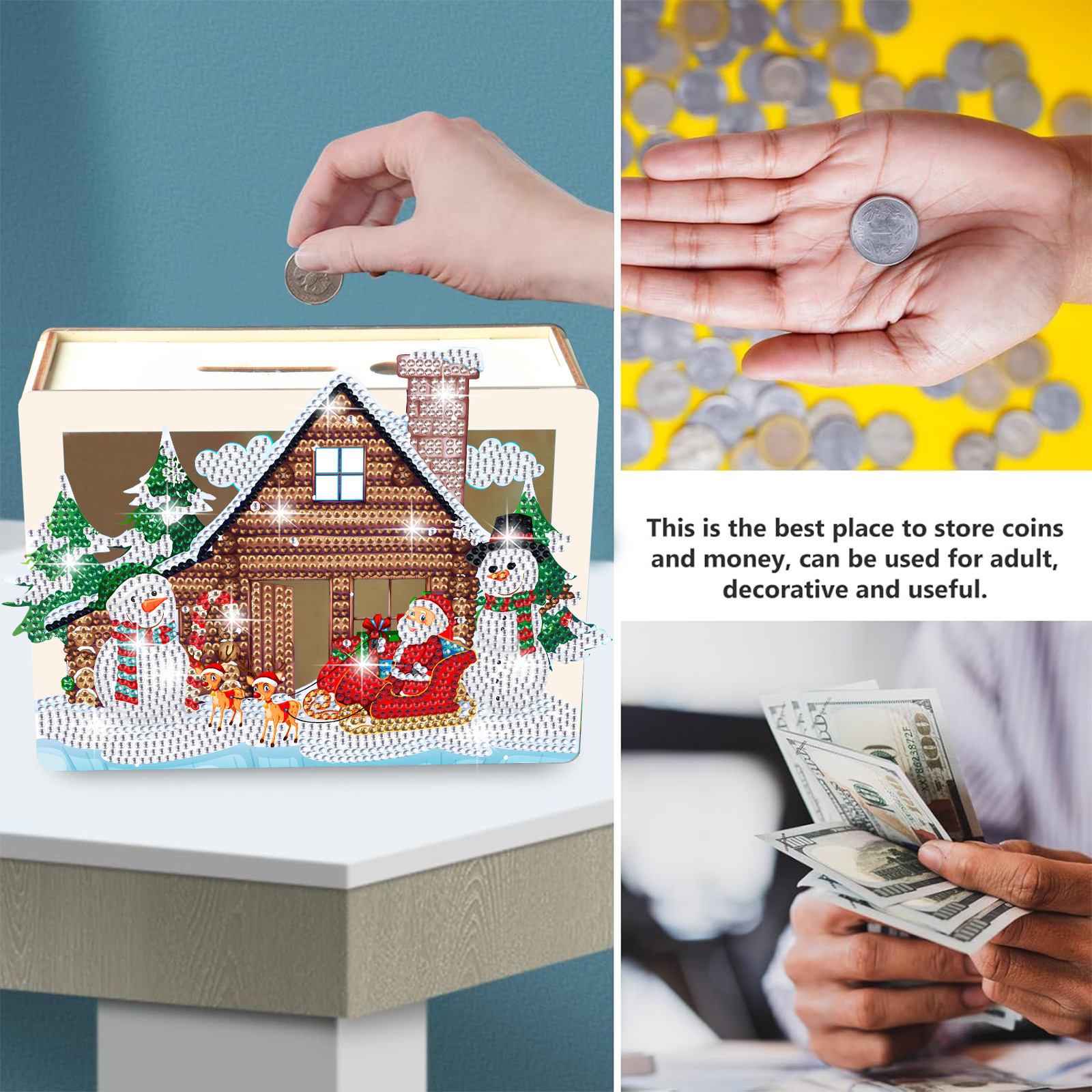 Navidad transfronteriza diy dibujo de diamantes hecha a mano depósito de ahorro creativo pegatinas taladro de madera adornos regalos al por mayor