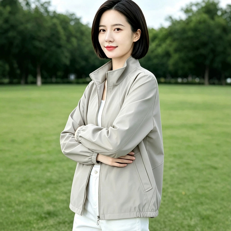 2026 Autumn New Solid Color Stand Collar Jacket for Women, Versatile Trendy Fashion Coat, Loose Casual Top 2026 Autumn New Solid Color Stand Collar Jacket for Women, Versatile Trendy Fashion Coat, Loose Casual Top