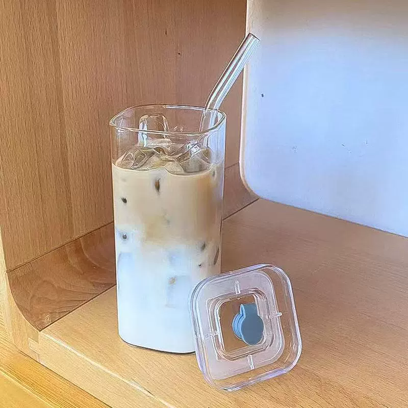Корейская квадратная стеклянная кружка INS, прозрачная, простой плоский низ, термостойкая чашка для дома и кофе