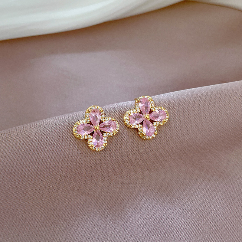Vierblättriges Blumen Halsketten Und Ohrring Set Für Damen_voghion.com