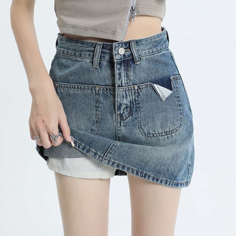 In-Stock Wholesale Vintage Anti-Exposure Lined Denim Skirt, Short Skirt for Women, Retro Lettered Skirt Pants In-Stock Wholesale Vintage Anti-Exposure Lined Denim Skirt, Short Skirt for Women, Retro Lettered Skirt Pants