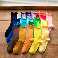 彩色襪子女中筒襪ins潮春秋薄款糖果色卷邊堆堆襪多巴胺潮襪批發