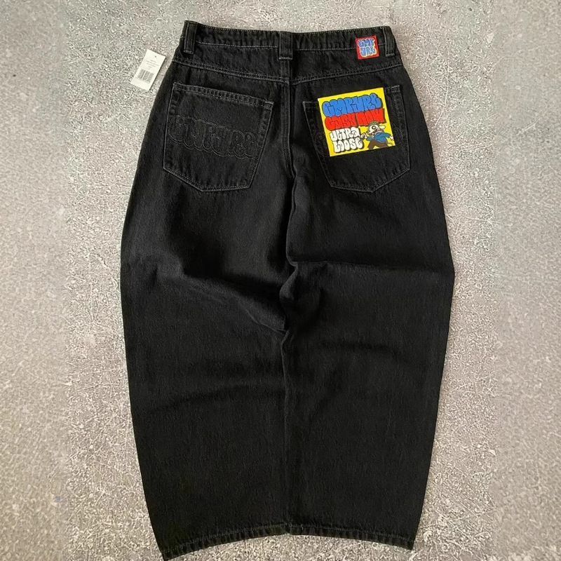 Cross-Border European and American Trendy Brand Embroidered Jeans for Men, High Street Design Skateboard Pants, Loose and Versatile Slimming Straight Pants, Trendy