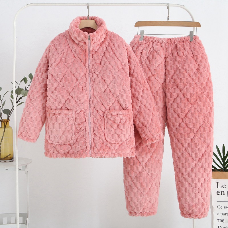 パジャマ女性冬のサンゴのベルベットの三層の厚いベルベット保温綿フランネル春秋冬の家庭服